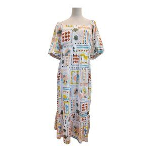 Boho Patchwork Print Maxi Dress - White & Multicolor